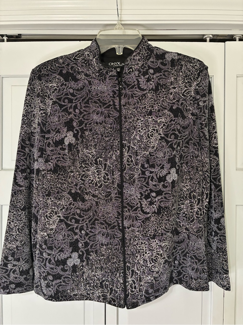 Onyx Nite Patterned Black & silver  Zip-Front Jacket petite medium